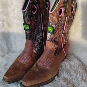 John Deere Women's Brown & Pink Cowboy Boots